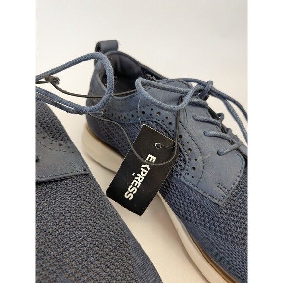 NEW Express Mens Size 12 Fabric Dress Sneakers Oxford Shoes Navy Blue Derby - Picture 5 of 16